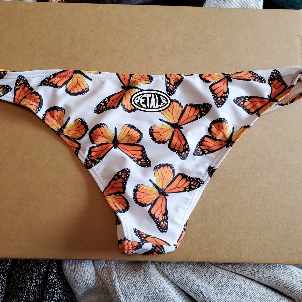 White and Orange butterfly swimsuit bottoms